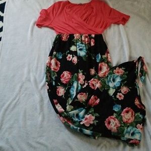 Coral and black maxi